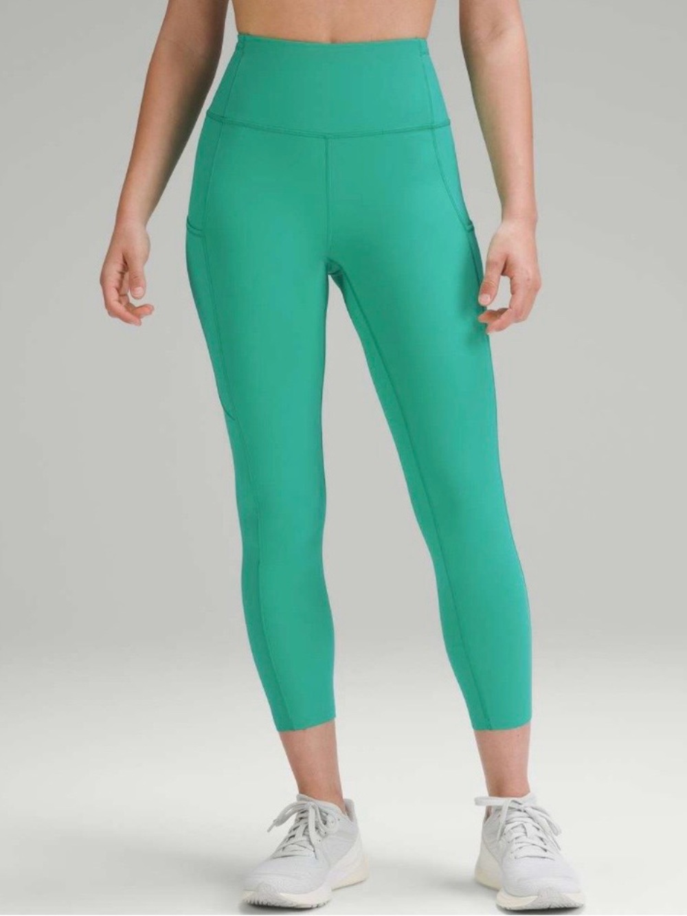 Lululemon fast and free high rise crop 23" leggings pockets Kelly green 6 Nulux
